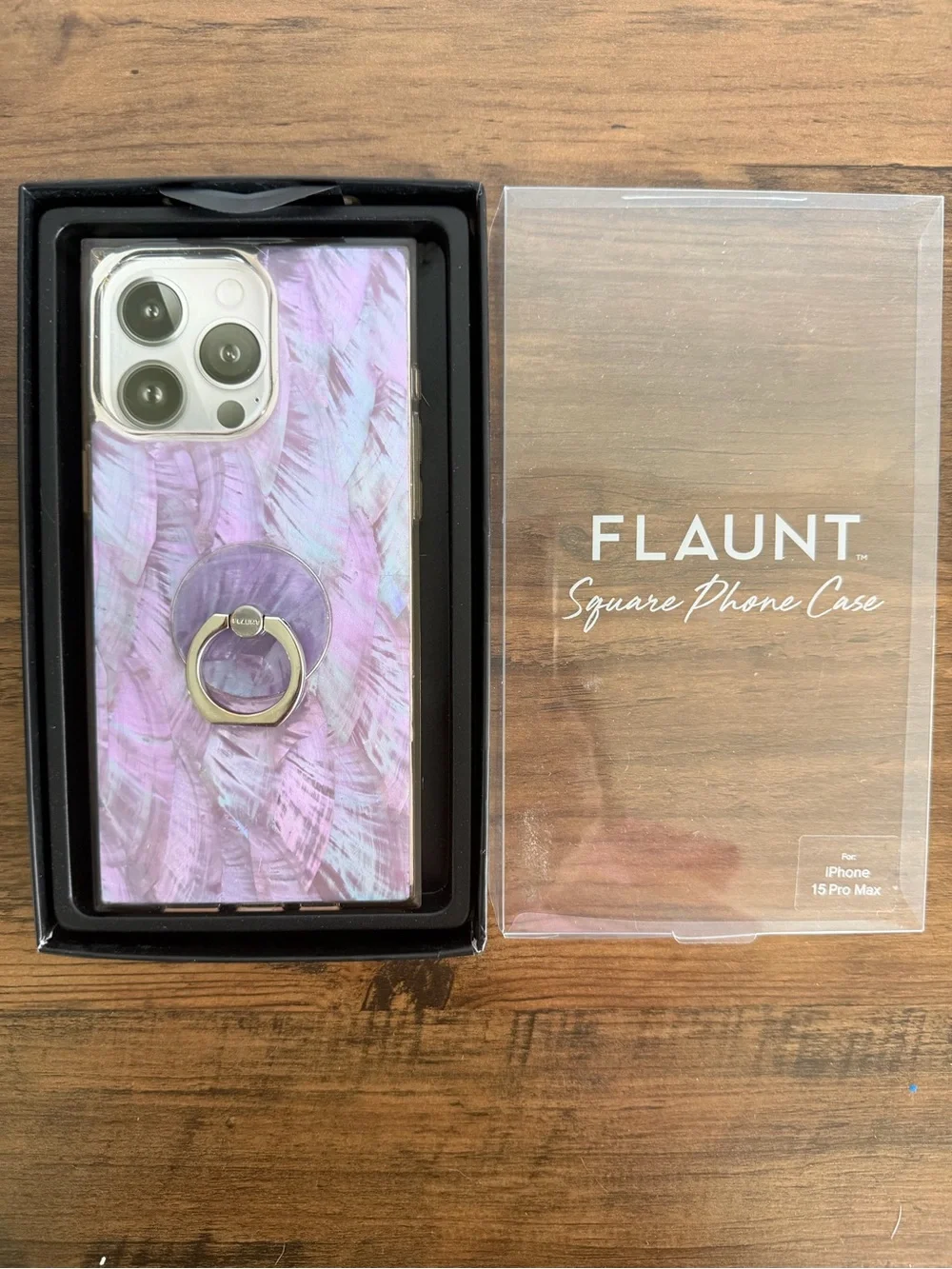 Flaunt Purple Marble Square Phone Case with Ring Holder for iPhone 15 Pro Max
